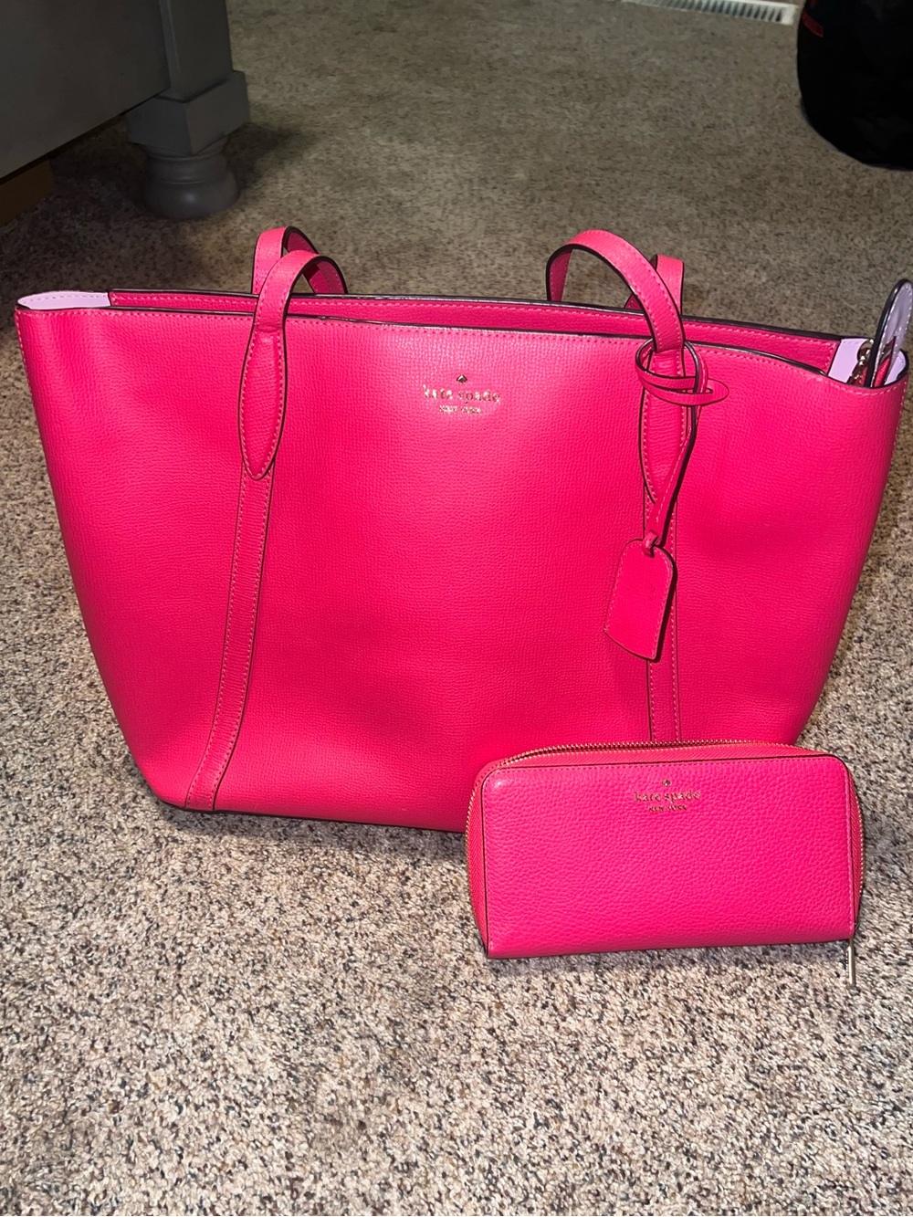 Kate Spade Cara Large Leather Tote & Matching Zip Continental Wallet Set Pink